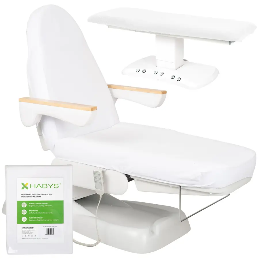 Drap en velours avec élastique et cordons pour fauteuil esthétique blanc