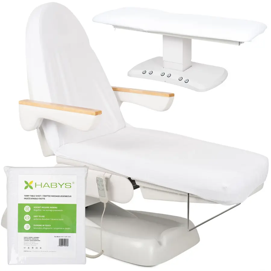 Drap éponge avec élastique et cordons pour fauteuil esthétique blanc