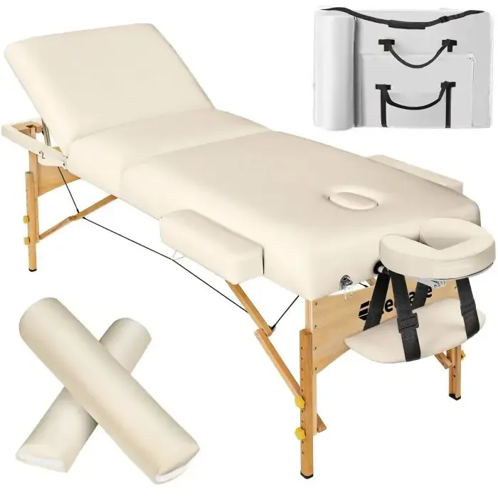 Ensemble de table de massage à 3 zones Somwang avec rembourrage de 7,5 cm d’épaisseur, rouleaux et cadre en bois