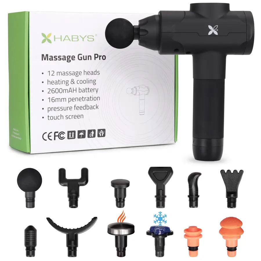Pistolet de massage, masseur vibrant massage gun PRO, écran LED, embout chauffant et refroidissant