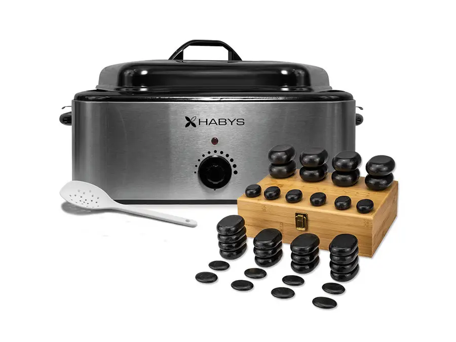 Set - 36 pierres de massage, chauffe-pierres 17 l (commande analogique)