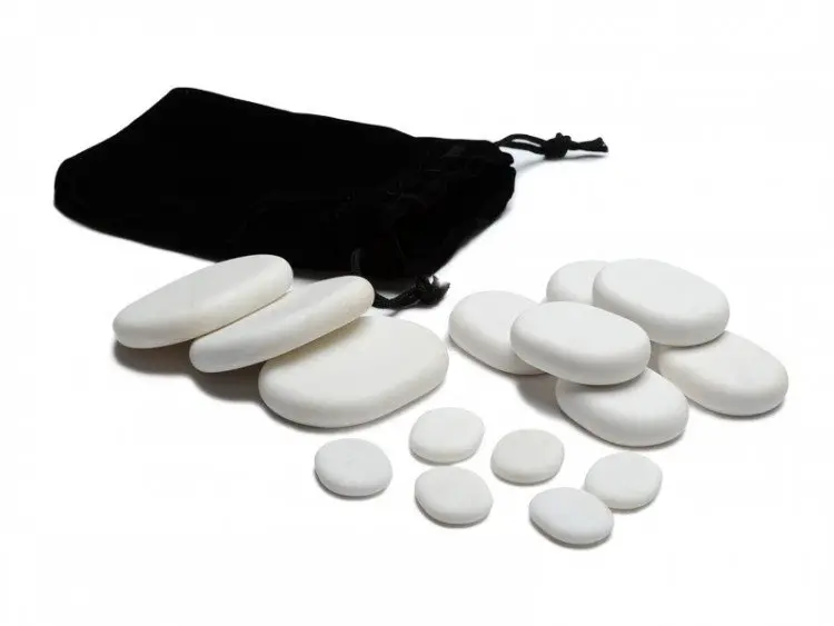 Set de 15 pierres de massage en marbre blanc