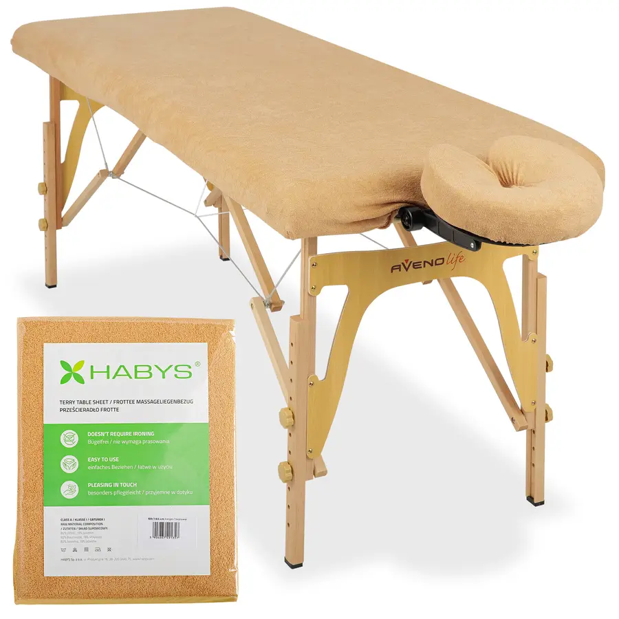 Set - Drap éponge 1 pièce pour tables pliantes - 60/165, housse éponge pour têtière beige