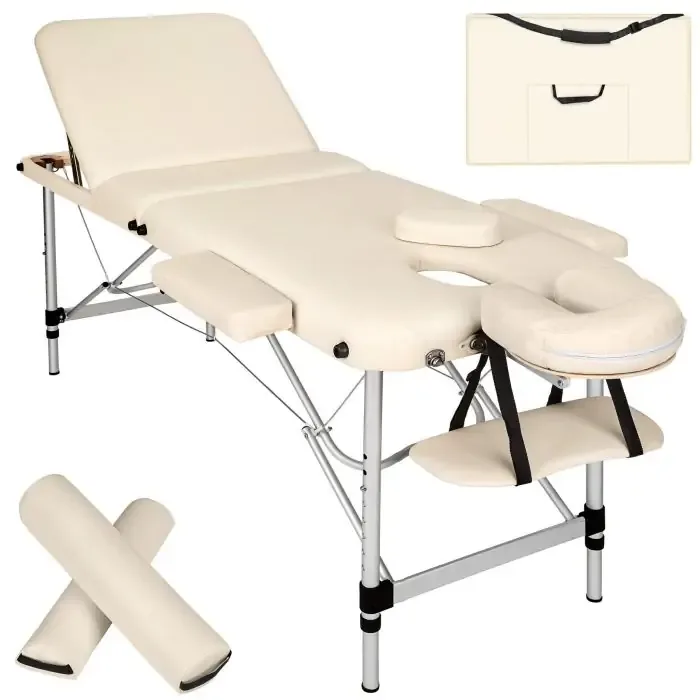 Table de massage 3 zones avec rembourrage de 5cm et châssis en aluminium et rouleaux