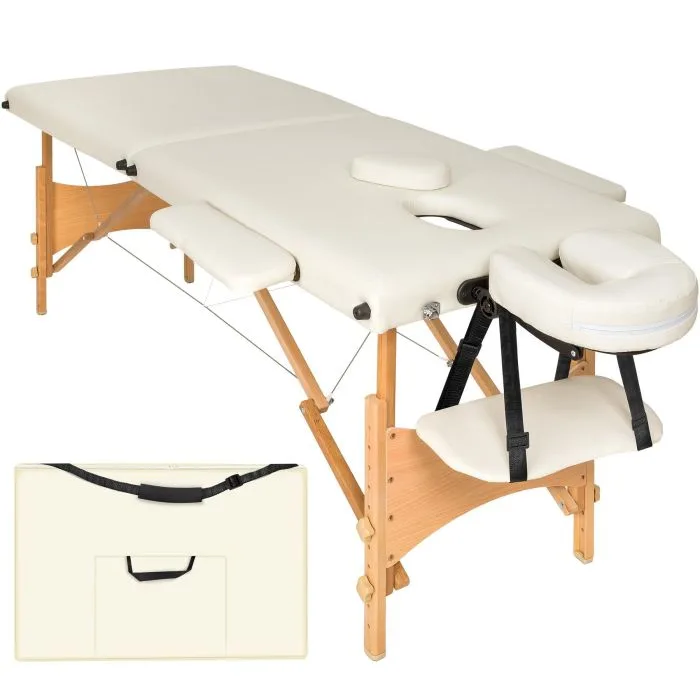Table de massage pliante 2 zones en bois et portable