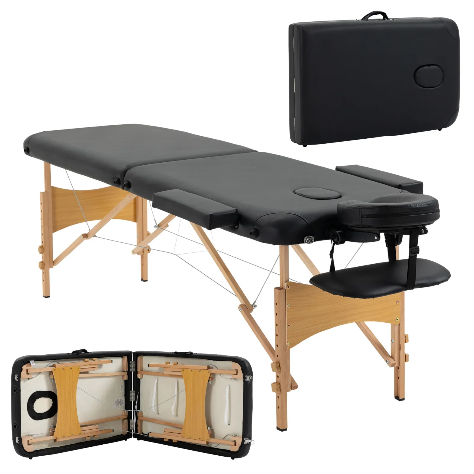 Table de massage pliante Homcom en hêtre, 2 zones, noir