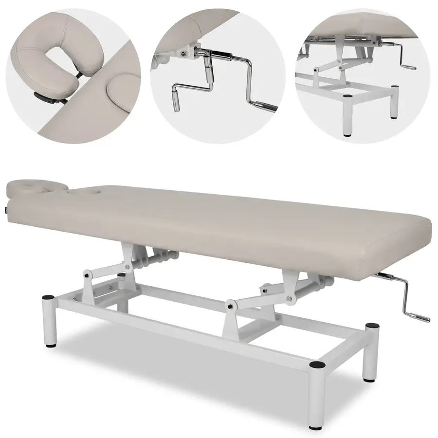 Table de rééducation et de massage Vigo 1, commande à manivelle, cadre blanc)