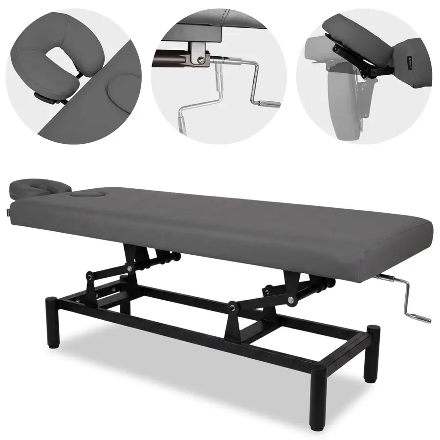 Table de rééducation et de massage Vigo 1, commande à manivelle, cadre noir)
