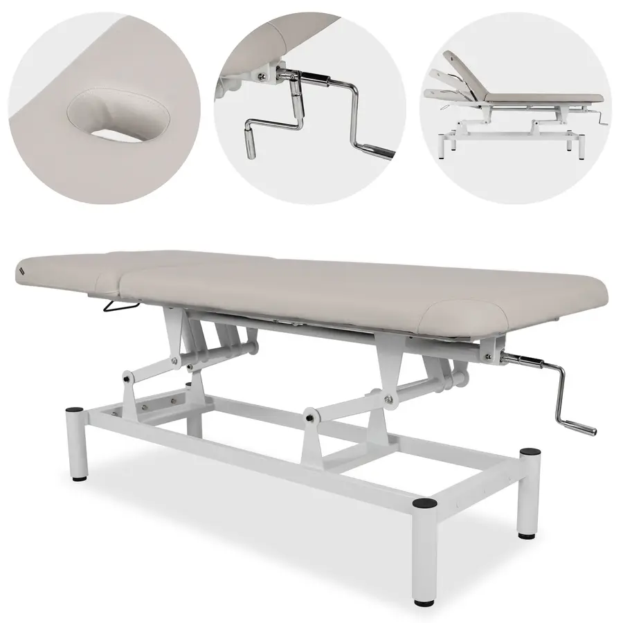 Table de rééducation et de massage Vigo 2, commande à manivelle, cadre blanc)