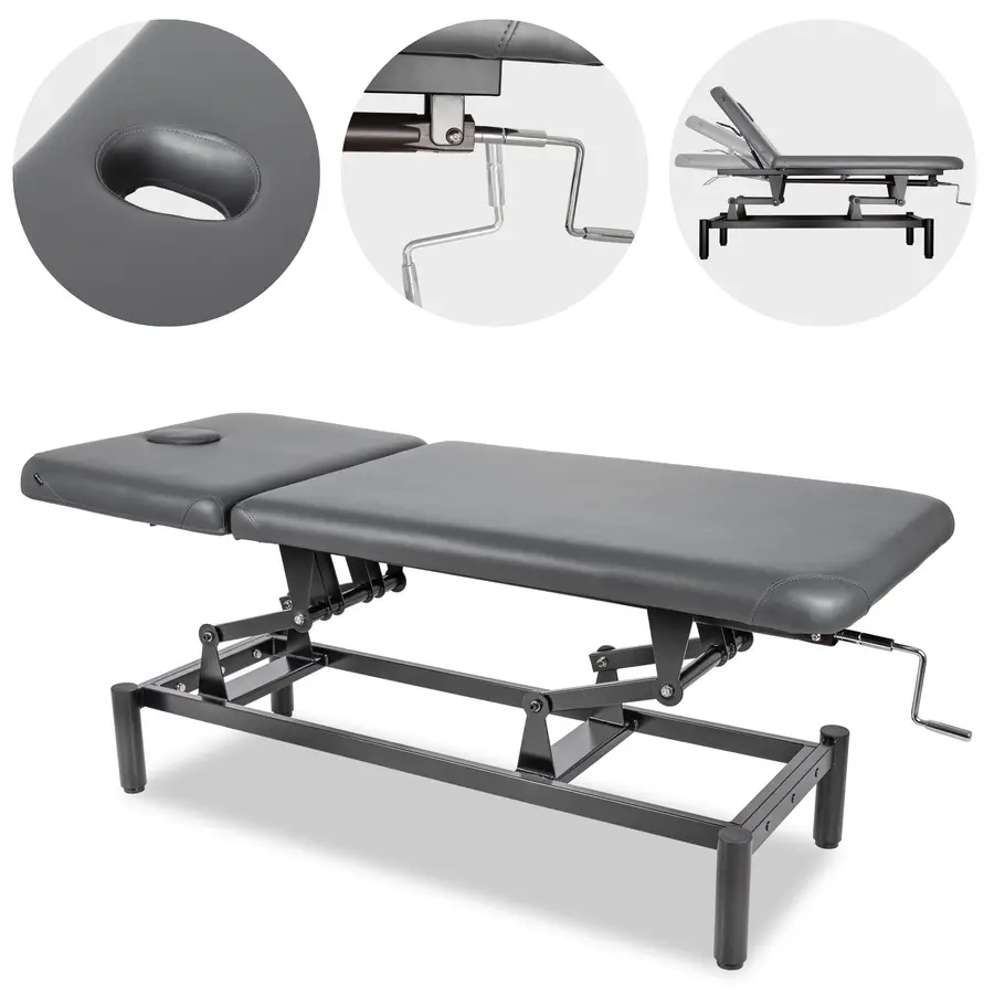 Table de rééducation et de massage Vigo 2, commande à manivelle, cadre noir)