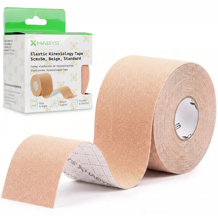 Tape de kinésiologie, bande élastique, 5 cm × 5 m, beige, Standard | Habys