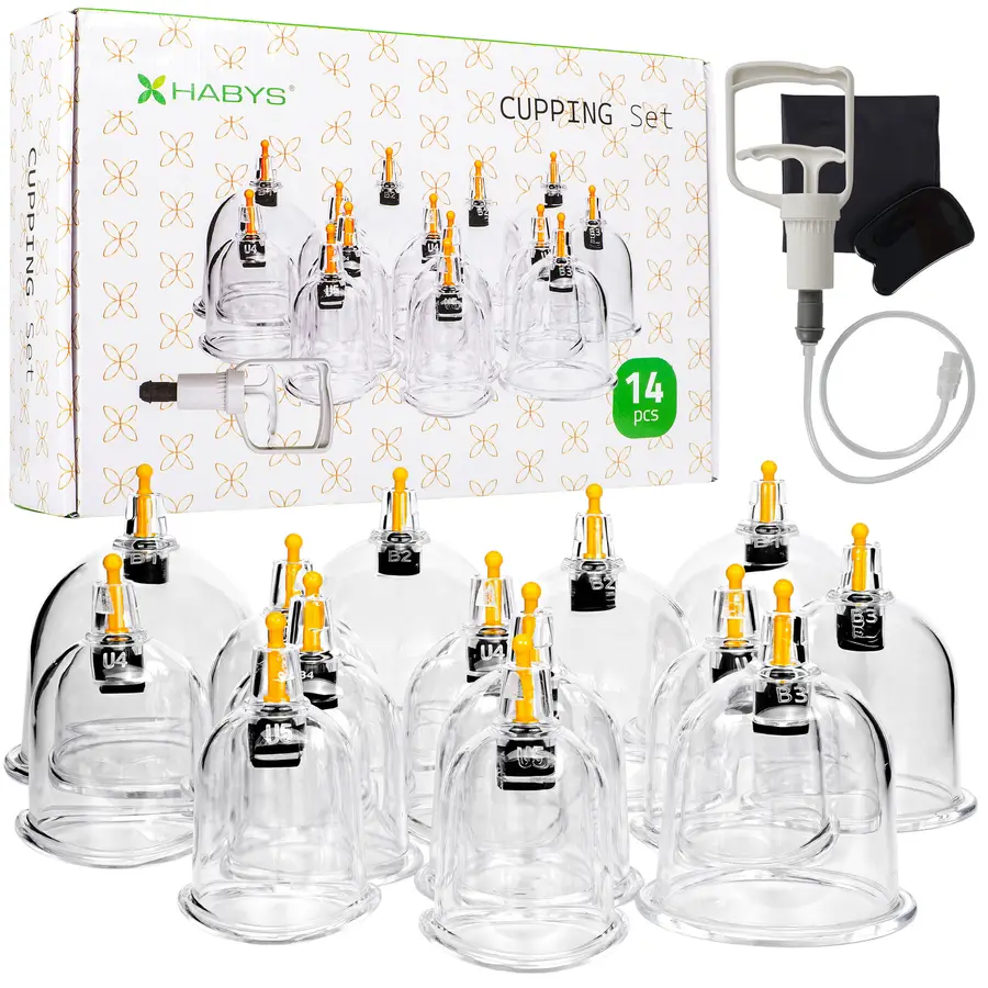 Ventouses chinoises sous vide sans flamme avec pompe, 14 pièces | HABYS